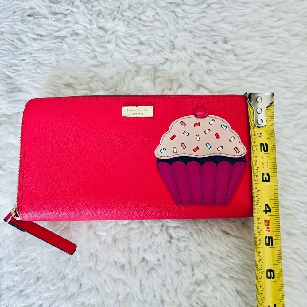 Kate Spade Take The Cake Cherry Red Zip Around Long Wallet - Picture 12 of 16